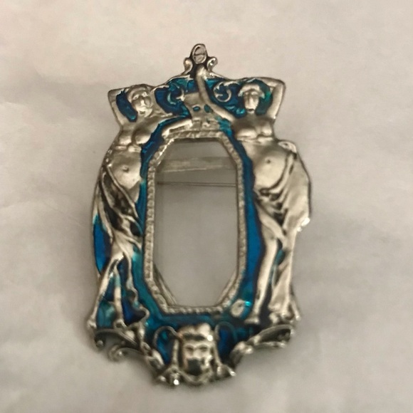 Jewelry - Vintage Silver and Blue Brooch Art Deco